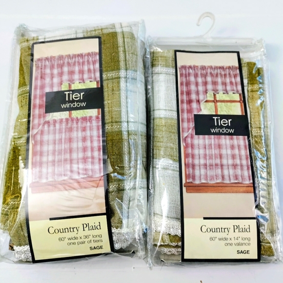 S. Lichtenburg & Co. NWT Sage Plaid Country Kitchen Tier Curtains Valance Panels - Picture 9 of 9